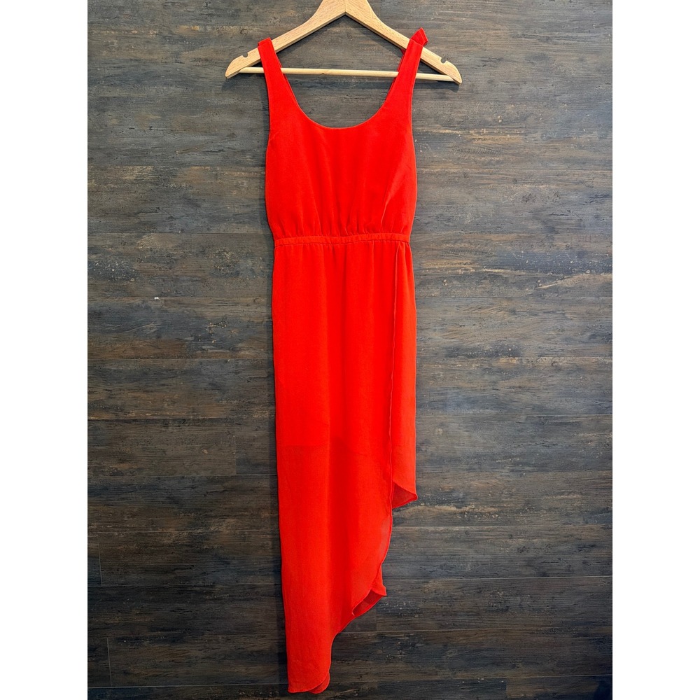 Silence + Noise Red High Low Strappy Back Chiffon Dress Small Sleeveless Scoop